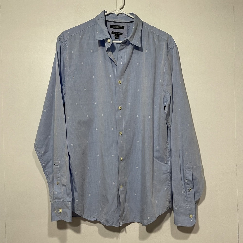 Banana Republic Shirt Mens Large Button Up Camden Fit Blue‎ skulls Novelty